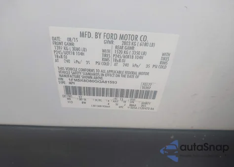 2016 Ford Explorer Xlt from USA, damaged, VIN 1FM5K8D80GGA81593